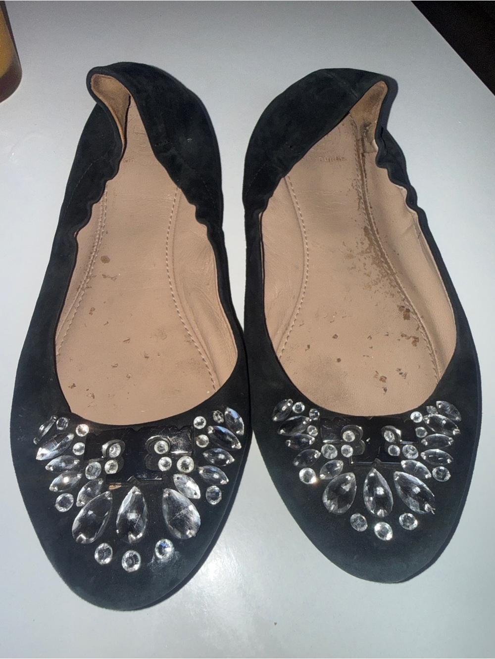 Tory Burch Black Crystal-Embellished Suede Ballet Flats